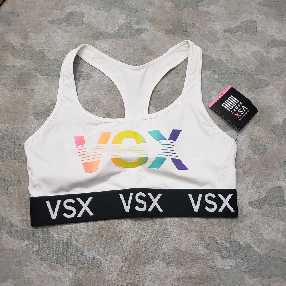 Victoria Secret VSX Sports Bra Womens Medium White Pullover NWT Gym Yoga Fitness